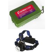 Фонарь аккумуляторный налобный E150 CREE 3Вт фокус 3 режима 220В пластик. черн. (бокс) Ultraflash 12188